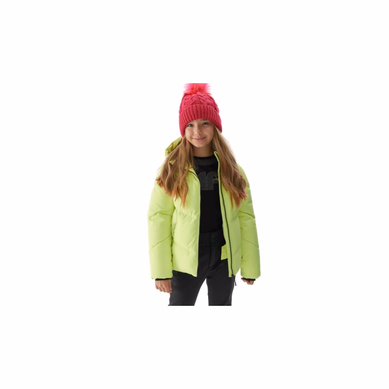 Dievčenská lyžiarska bunda 4F JUNIOR TECHNICAL JACKET-JAW23TTJAF293-72N-LEMON NEON