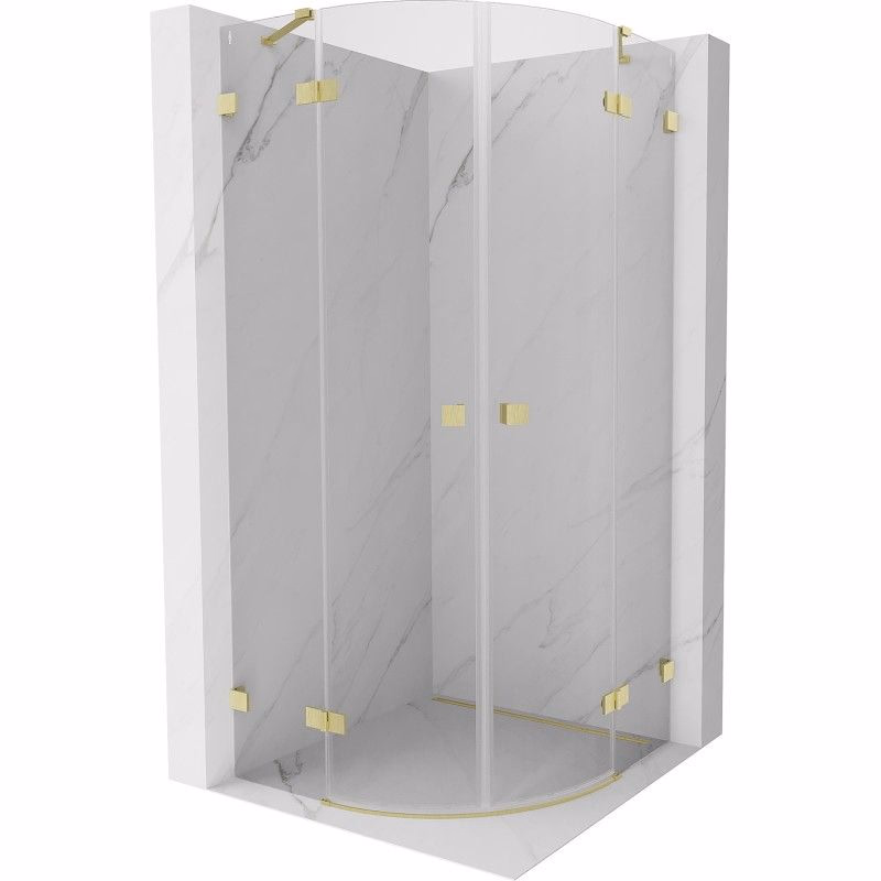 MEXEN/S - Lunar sprchový kút štvrťkruh krídlový 90 x 90, transparent, zlato kartáčovaná 833-090L-090P-55-00