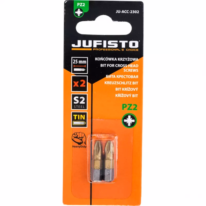 Krížový bit, titánový S2, PZ2 x 25 mm, 2 ks, Jufisto