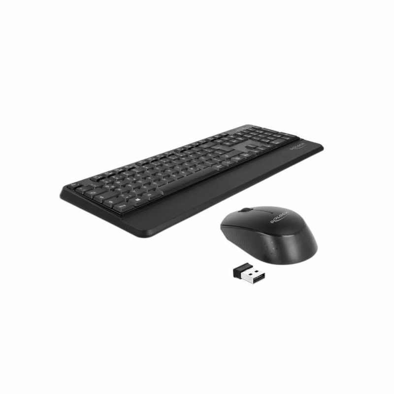 Delock Sada USB klávesnice a myši, 2,4 GHz, bezdrôtová, čierna (s podložkou pre zápästie)