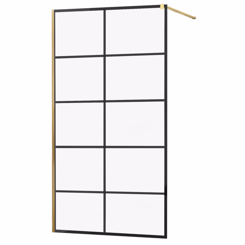 MEXEN/S - KIOTO Sprchová zástena WALK-IN 90x200 cm 8 mm, zlatá, čierny vzor 1 800-090-101-50-77