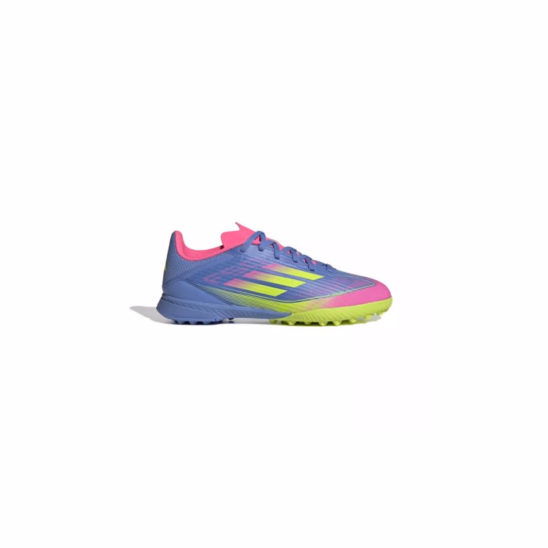 Chlapčenské futbalové kopačky turfy ADIDAS F50 League Jr TF blue fusion lucid lemon lucid pink