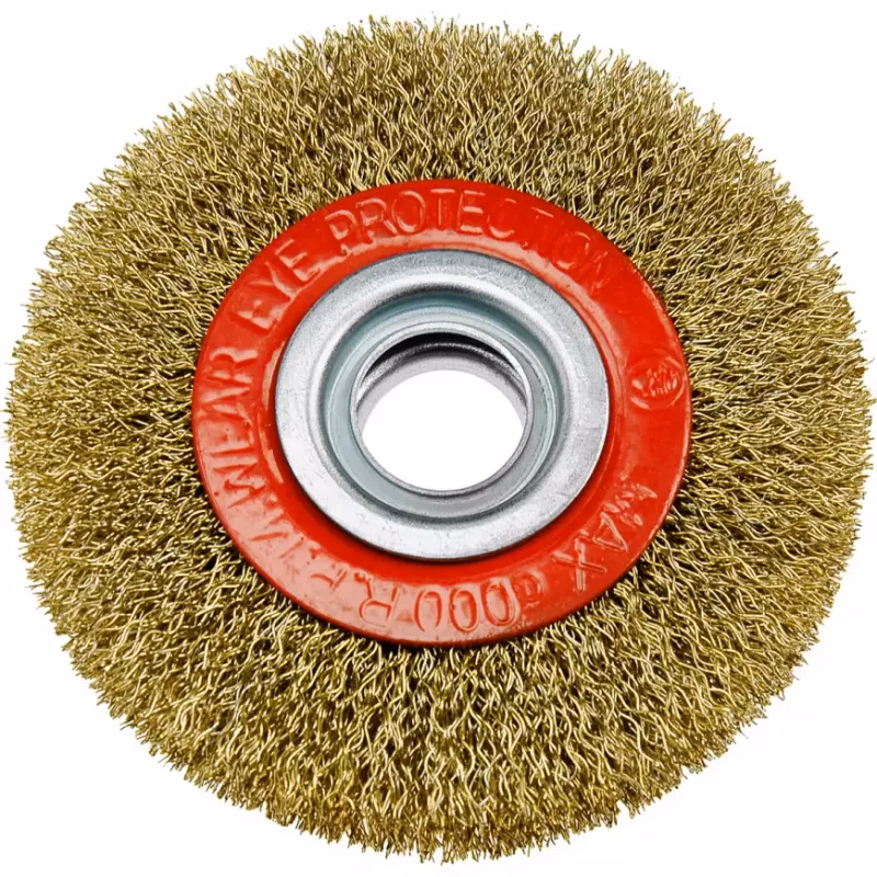 Kefa okružná, 100 mm, otvor 20 mm, vlnitý oceľový pomosadzený drôt, Drel