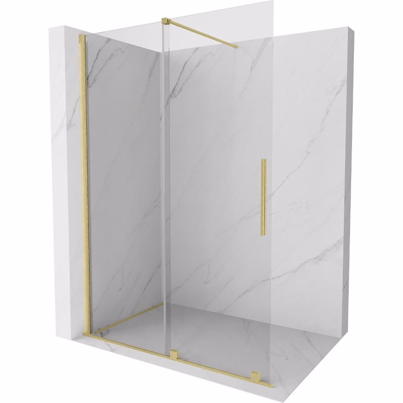 MEXEN/S - Velár posuvné sprchové dvere Walk-in 130, transparent, zlatá kartáčovaná 871-130-000-03-55