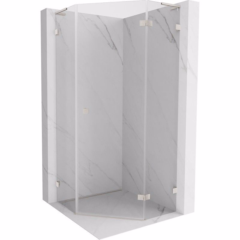 MEXEN/S - Lunar L sprchový kút päťboký krídlový pravá 80 x 80, transparent, nikel kartáčovaný 831L-080P-080L-97-00-P