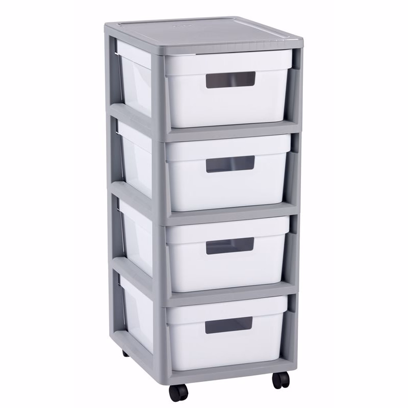 CURVER Zásuvkový regál INFINITY 4x11L | sivá / biela