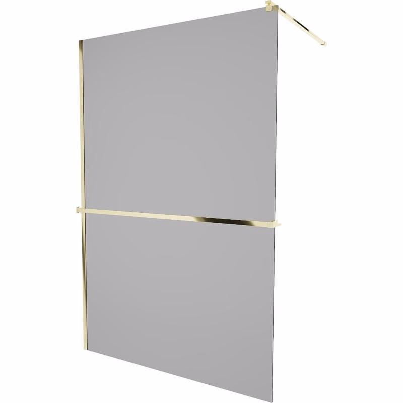 MEXEN/S - KIOTO Sprchová zástena WALK-IN s poličkou a držiakom uterákov 120 x 200, grafit 8 mm, zlatá 800-120-121-50-40