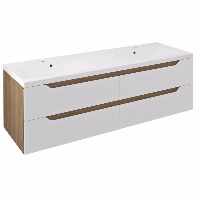 SAPHO - WAVE dvojumývadlová skrinka 149,7x50x47,8cm, biela/dub cuneo WA150-3025