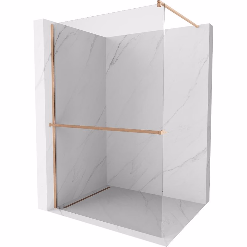 MEXEN/S - Kioto+ Sprchová zástena s poličkou WALK-IN 80 x 200, transparent, meď kartáčovaná 800-080-121-65-00