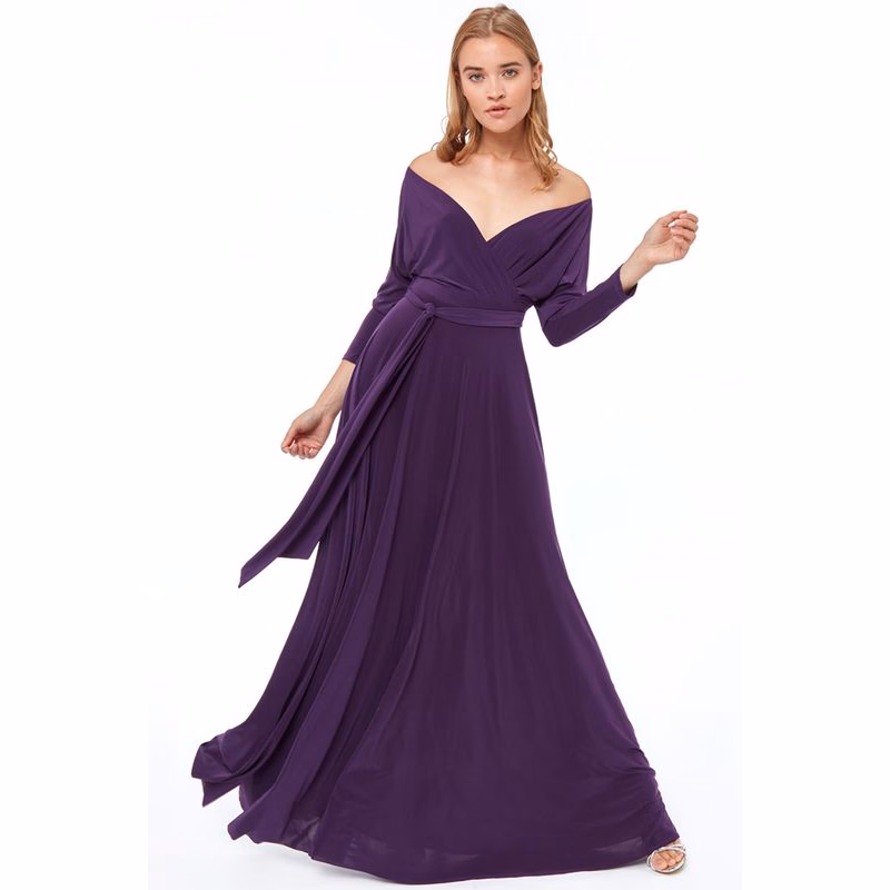 Fialové spoločenské šaty s dlhými rukávmi Veľkosť: M