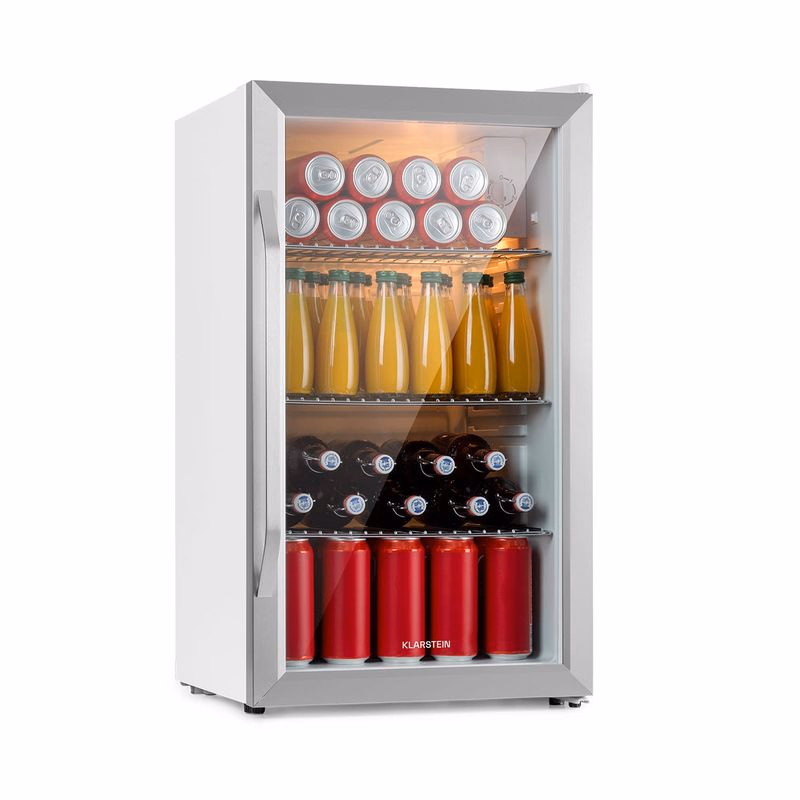 Klarstein Beersafe XXL Crystal White, chladnička, energet. trieda E, LED, 3 kovové police, panoramatické sklenené dvierka