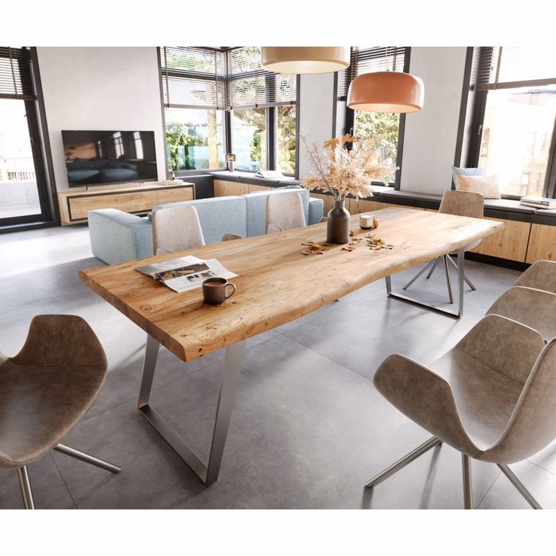 Jedálenský stôl Edge 260x100 cm XL akácia prírodná nerezová oceľ