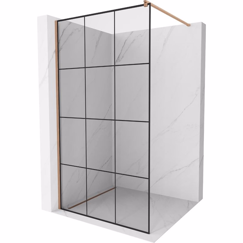 MEXEN/S - Kioto Sprchová zástena WALK-IN 110 x 200, čierny vzor 8 mm, meď kartáčovaná 800-110-101-65-77