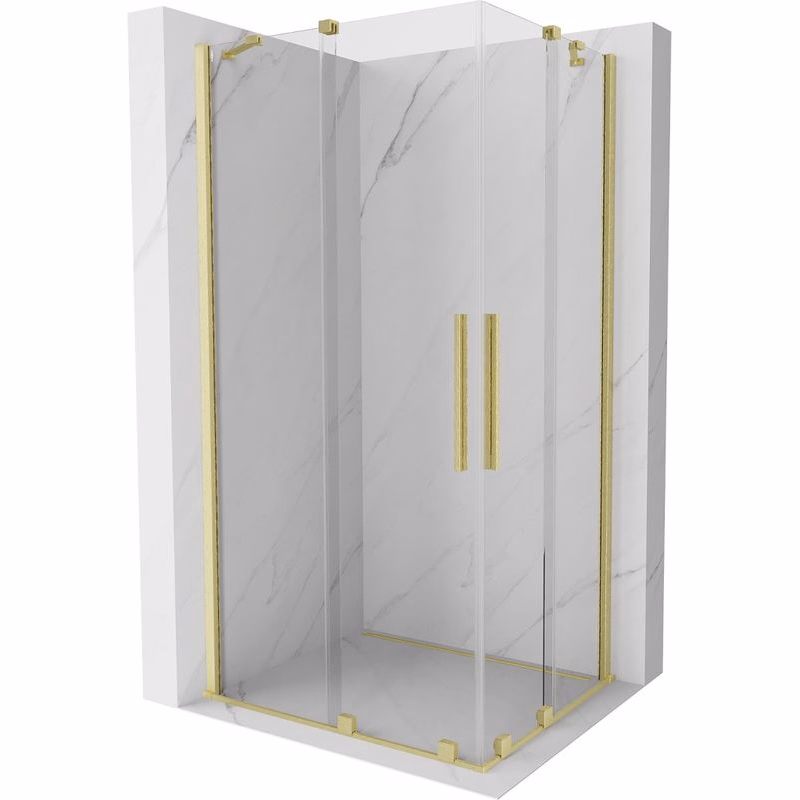MEXEN/S - Velar Duo štvorcový sprchovací kút 90 x 80, transparent, zlatá kartáčovaná 871-090-080-02-55
