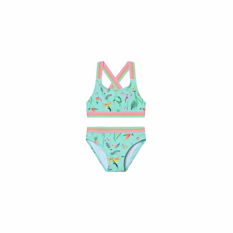 Dievčenské plavky COLOR KIDS Bikini W. Contrast Straps, AOP-8714-Cabbage