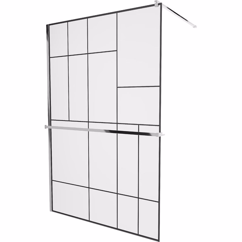 MEXEN/S - KIOTO Sprchová zástena WALK-IN s poličkou a držiakom uterákov 70 x 200, transparent/čierna 8 mm, chróm 800-070-121-01-78