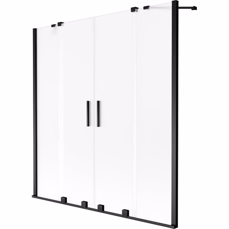 MEXEN/S - Velar Duo dvojkrídlová posuvná vaňová zástena 160 x 150 cm, dekor, čierna 896-160-000-32-70