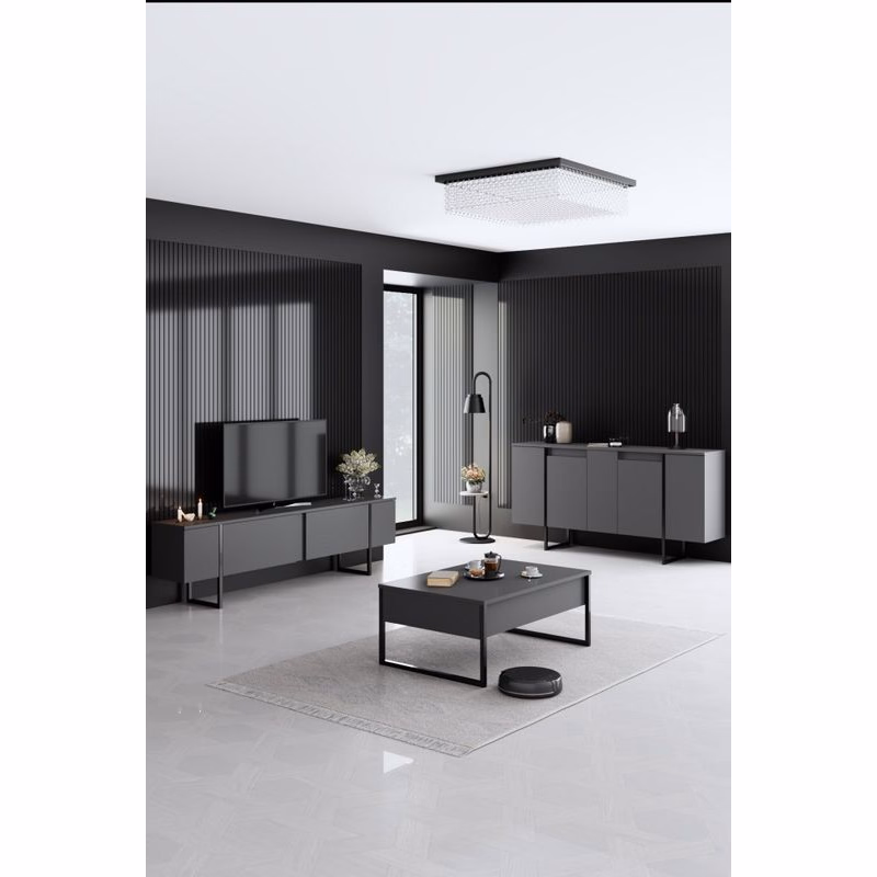Living Room Furniture Set Luxe - Anthracite, Black