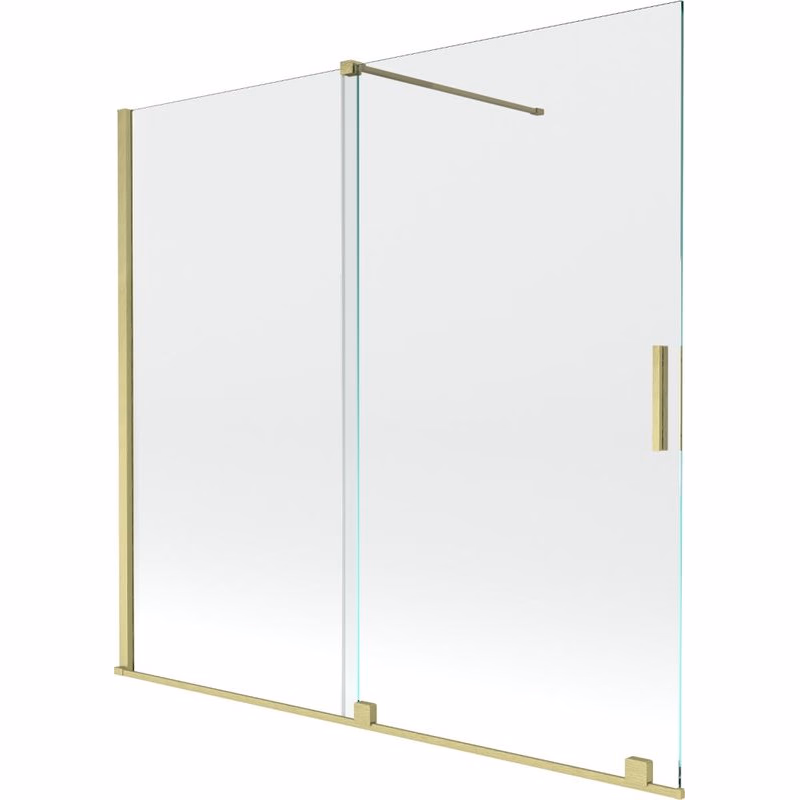MEXEN/S - Velar Dvojkrídlová posuvná vaňová zástena 160 x 150, transparent, zlatá kartáčovaná 896-160-000-01-55
