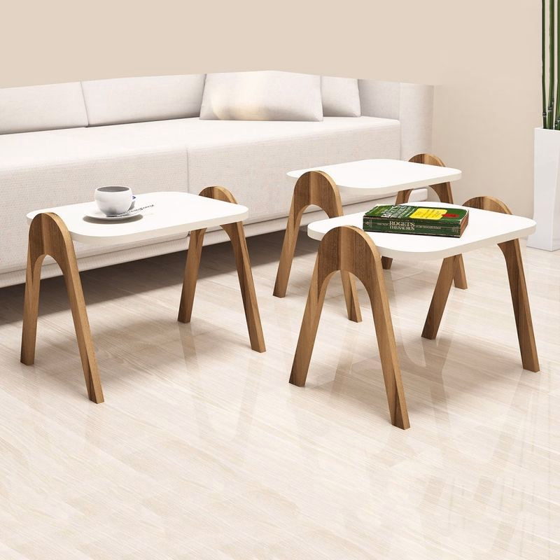 Sada odkladacích stolíkov (3 kusy) Paris - Walnut, Cream