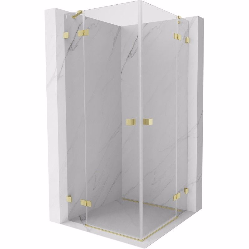 MEXEN/S - Lunar Duo sprchovací kút dvere krídlové 90 x 90, transparent, zlato kartáčovaná 834-090L-090P-55-00