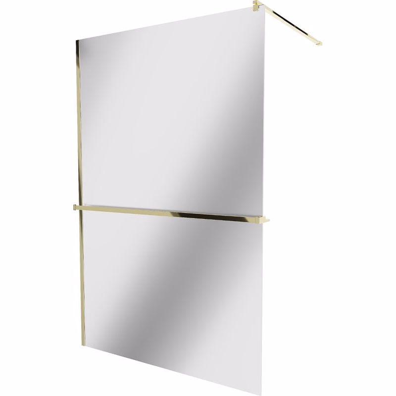 MEXEN/S - KIOTO Sprchová zástena WALK-IN s poličkou a držiakom uterákov 100 x 200, zrkadlové 8 mm, zlatá 800-100-121-50-50