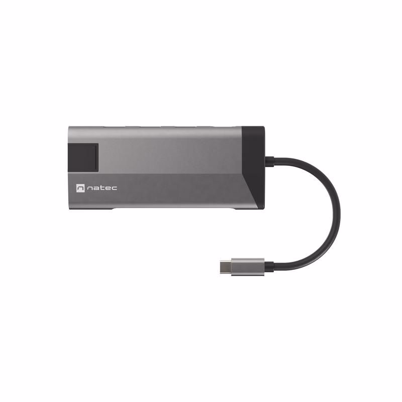 Natec multiport adaptér FOWLER PLUS HUB 8v1, USB 3.0 3X, HDMI 4K, USB-C PD, RJ45, SD, MICRO