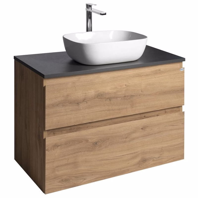 AQUALINE - ALTAIR skrinka s doskou 87,5 cm, dub emporio/antracit bridlica AI390-02