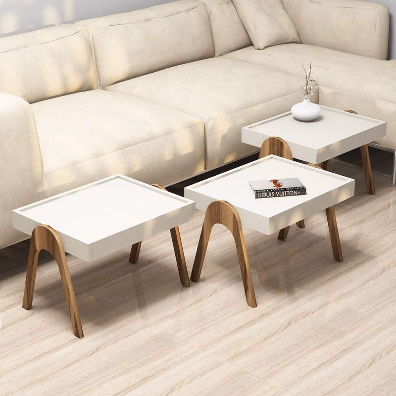 Sada odkladacích stolíkov (3 kusy) Roma - Walnut, Cream