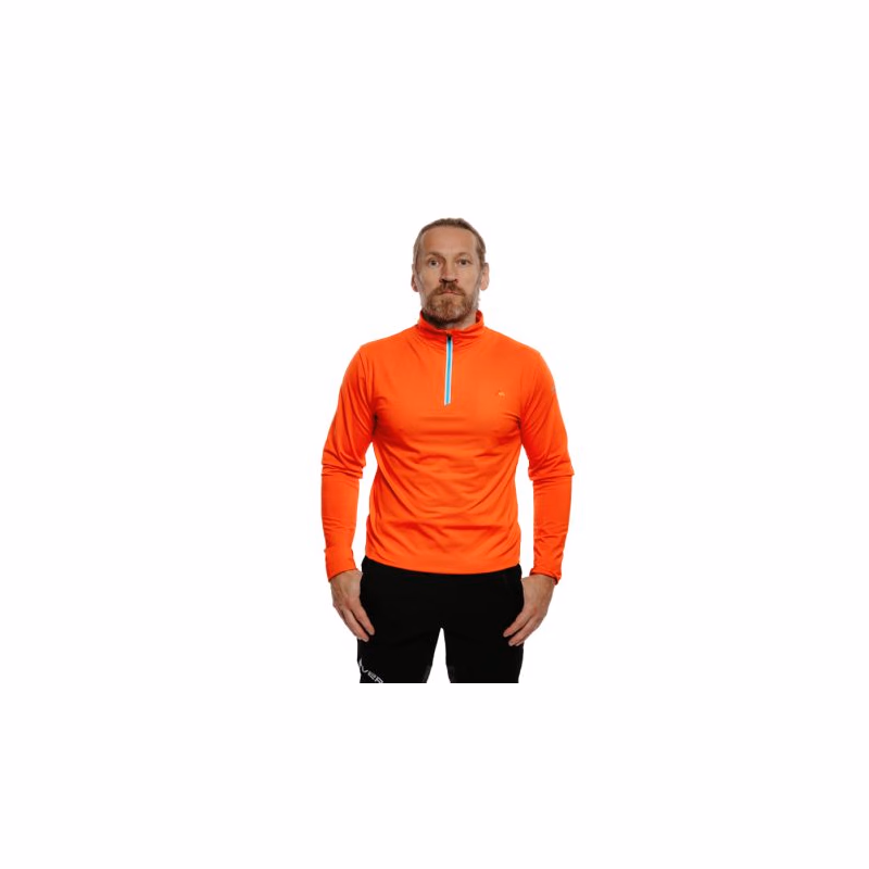 Pánske turistické tričko s dlhým rukávom EVERETT TEECO ZIP red melange