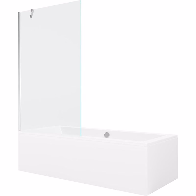 MEXEN/S - Cube obdĺžniková vaňa 180 x 80 cm s panelom + vaňová zástena 100, transparent, chróm 550518080X9510000001