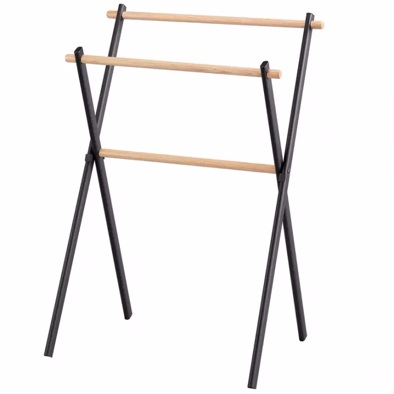Stojan na osušky Nn6195 59x40x87cm čierny/bambus