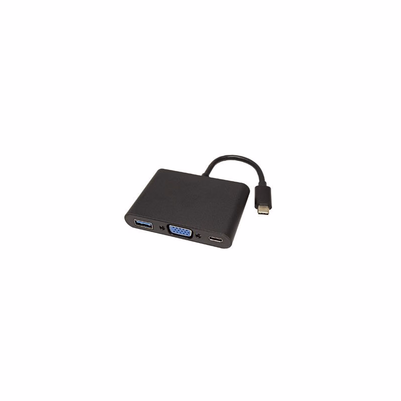 USB/Video prevodník + HUB, DP Alt Mode, USB C samec - VGA (D-sub) samica + USB C samica (PD) + USB A sam, čierny, plastic bag 2560