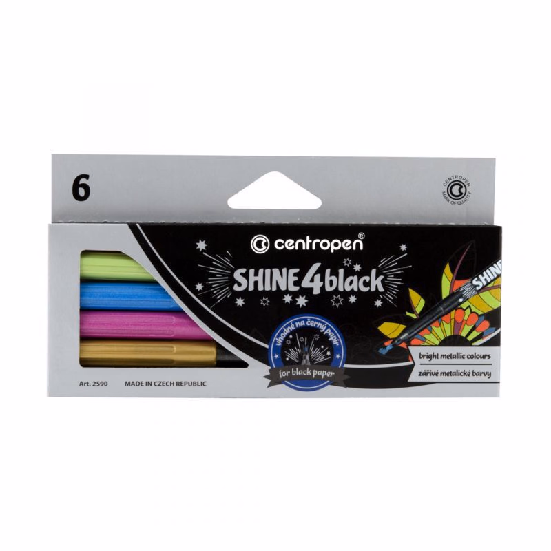 Popisovač Centropen 2590/6 Shine 4 black 6 metalických farieb valcový hrot 1mm