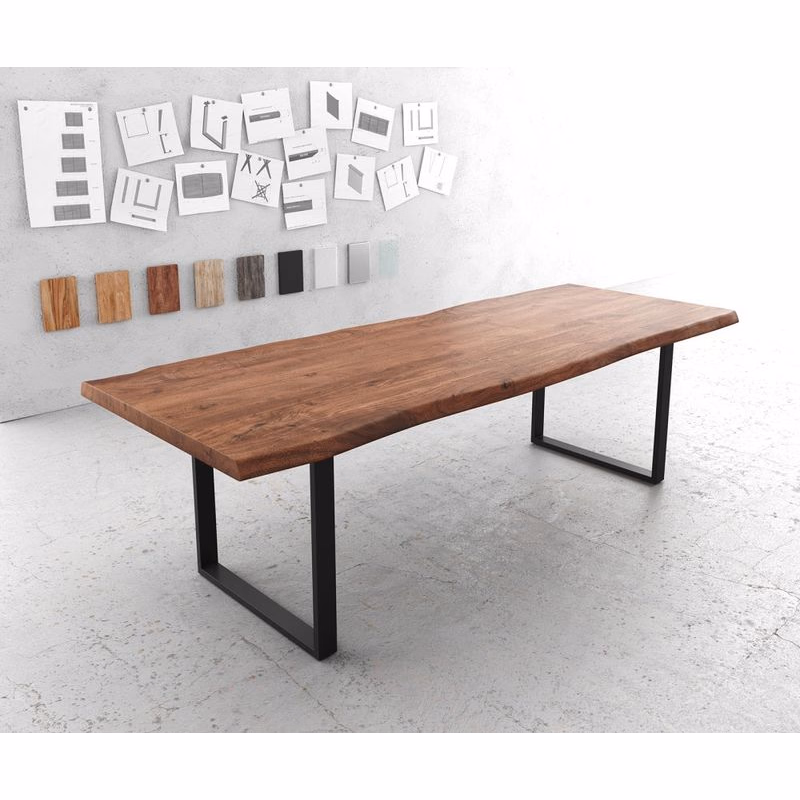 Jedálenský stôl Edge 260x100 XL akácia hnedá kov čierna Live-Edge