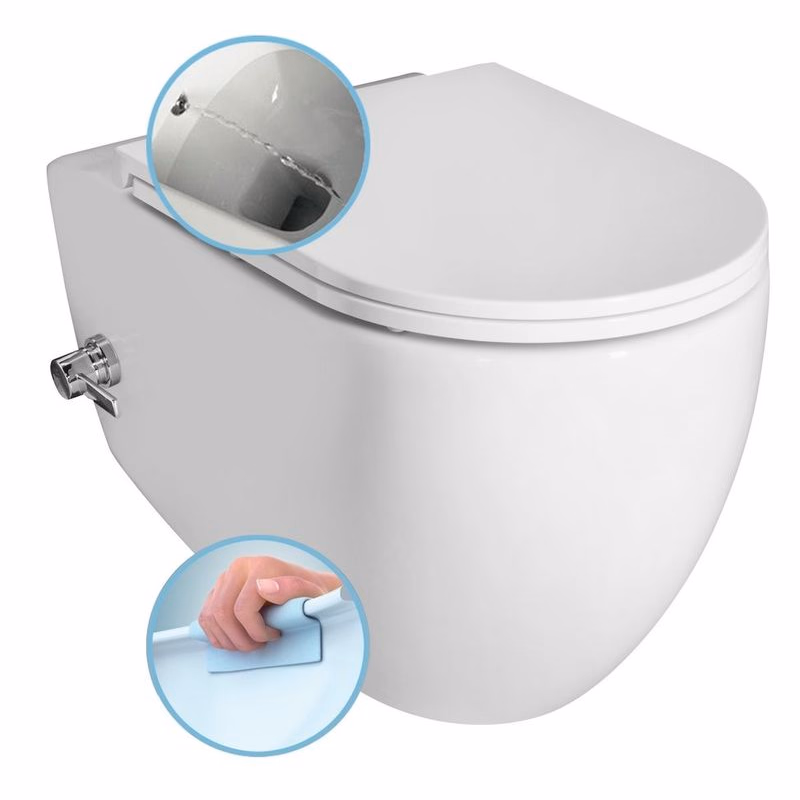 ISVEA - INFINITY CLEANWASH závesná WC misa, integrovaný ventil a bidetová spŕška, Rimless, 36,5x53cm, biela 10NFS1001I