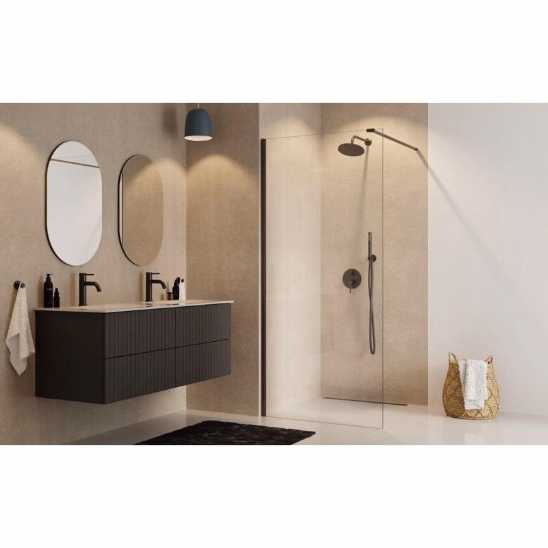 BESCO - Walk-in sprchovací kút AVEO BLACK - Farba rámu zásteny - Hliník čierny, Pevná stena - Bez pevnej steny, Rozmer A - 120, Rozmer C - 195, Výplň - Číre bezpečnostné sklo - 8 mm BCAVEO120BL
