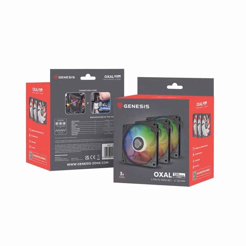 Ventiátor Genesis OXAL 120 ARGB, 3-Pack, čierny