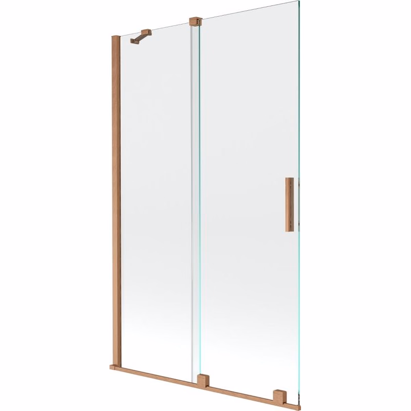 MEXEN/S - Velar Dvojkrídlová posuvná vaňová zástena 110 x 150, transparent, kartáčovaná meď 896-110-000-01-65