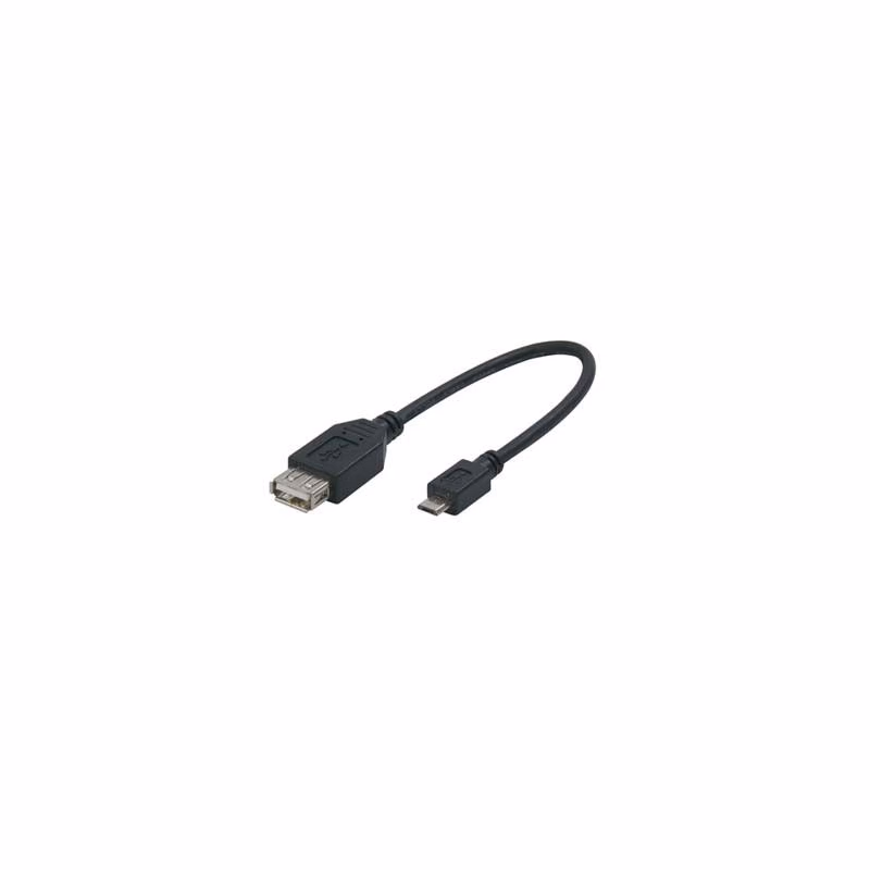 Logo USB kábel (2.0), microUSB samec - USB A samica, 0.2m, OTG, čierny, DOPRADE