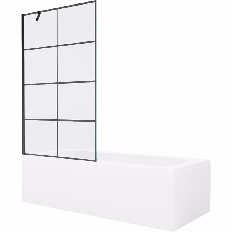 MEXEN/S - Vega obdĺžniková vaňa 150 x 70 cm s panelom + vaňová zástena 100, čierna vzor 550115070X9510007077