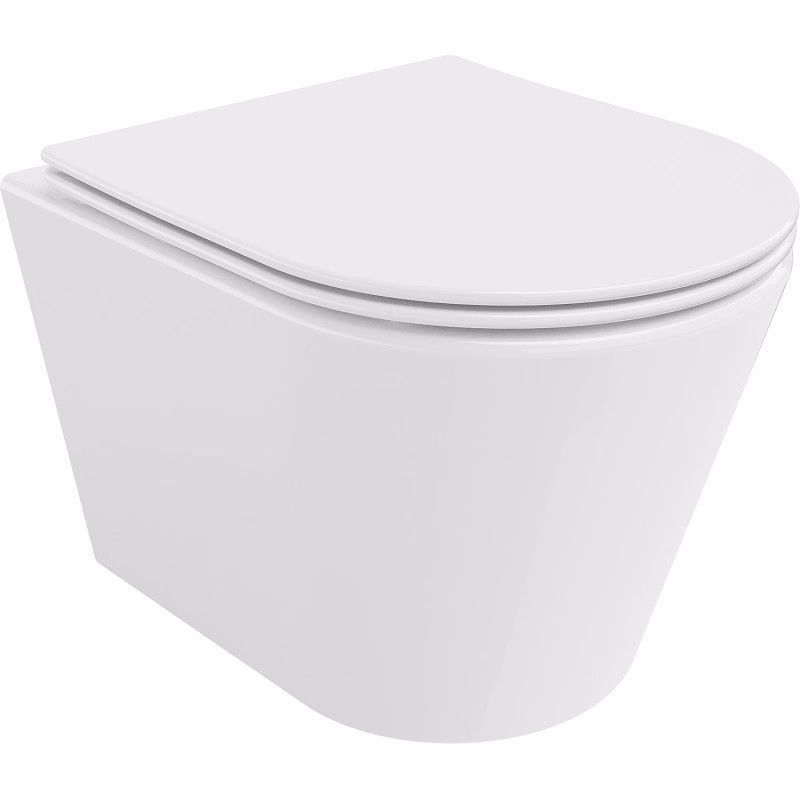MEXEN/S - Rico Závesná WC misa Rimless Tornado vrátane sedátka s slow slim, duroplast, biela lesk 30720400T