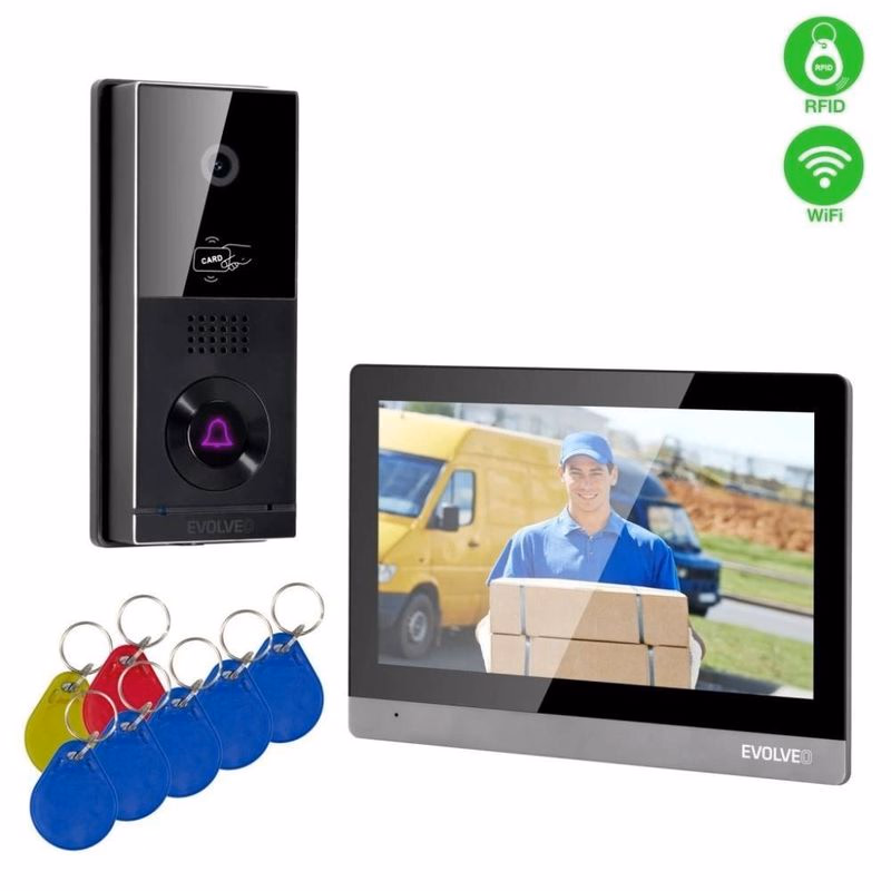 EVOLVEO DoorPhone AHD10, Sada domáceho WiFi videotelefónu s ovládaním dverí a RFID, čierno strieborný 10" monitor, 32GB