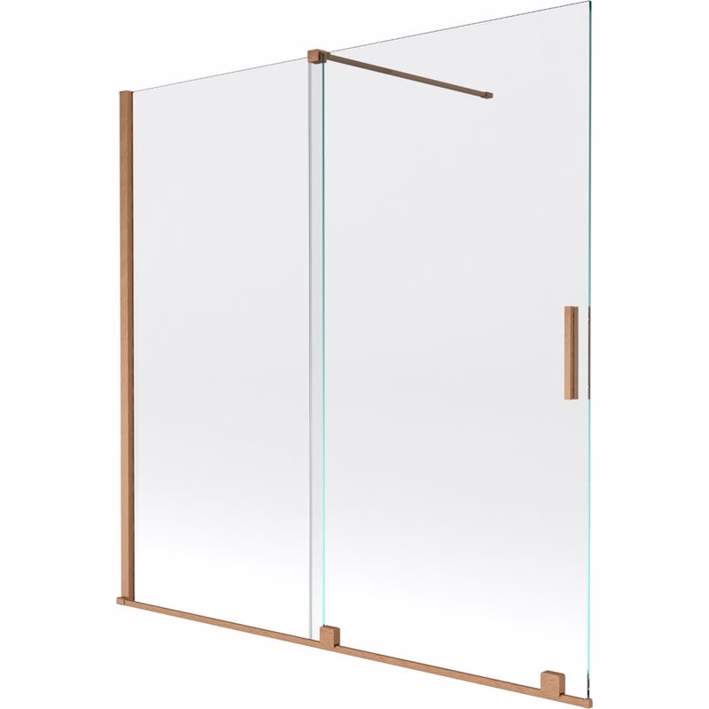MEXEN/S - Velar Dvojkrídlová posuvná vaňová zástena 160 x 150, transparent, kartáčovaná meď 896-160-000-01-65