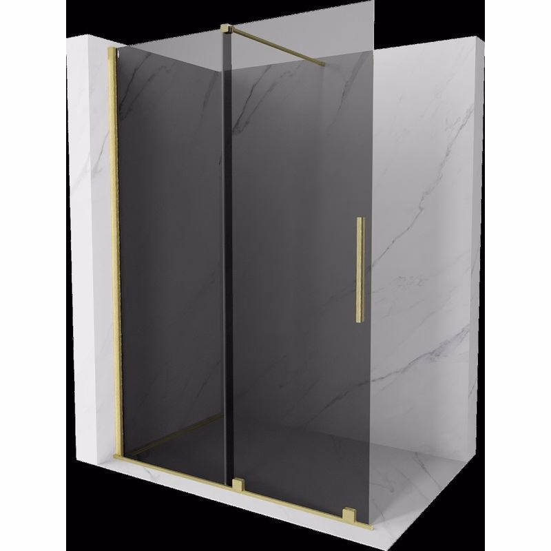 MEXEN/S - Velar Sprchová zástena posuvná Walk-in 130 x 200, grafit 8 mm, zlato kefovaná 871-130-000-43-55