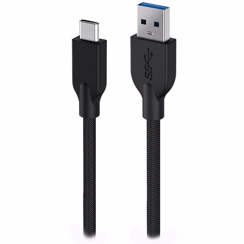 Genius ACC-A2CC-3A, Kábel, USB A/USB-C, USB 3.0, 3A, QC 3.0, opletený, 1m, čierny