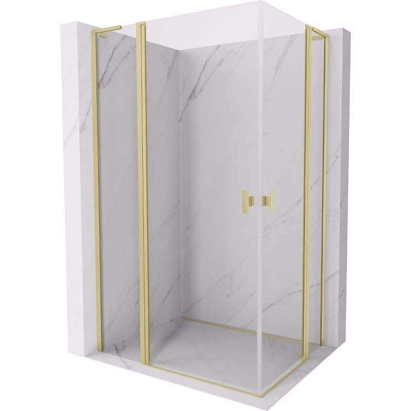 MEXEN/S - Mist L Duo sprchovací kút dvere krídlové 105 x 95, transparent, zlato kartáčovaná 8A4L-105-095-55-00