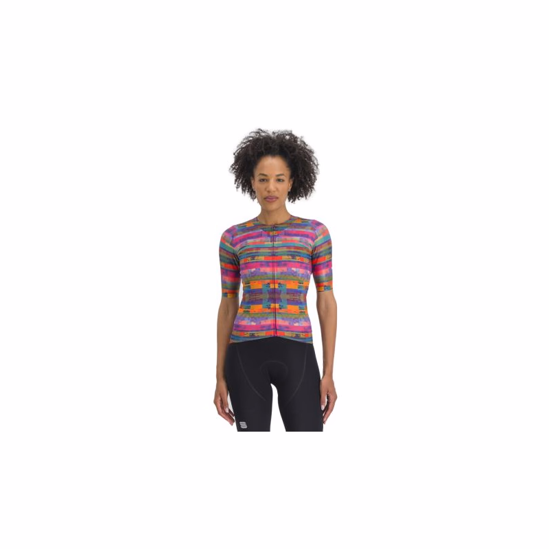 Dámsky cyklistický dres s krátkym rukávom SPORTFUL Glitch w bomber jersey, multicolor pink