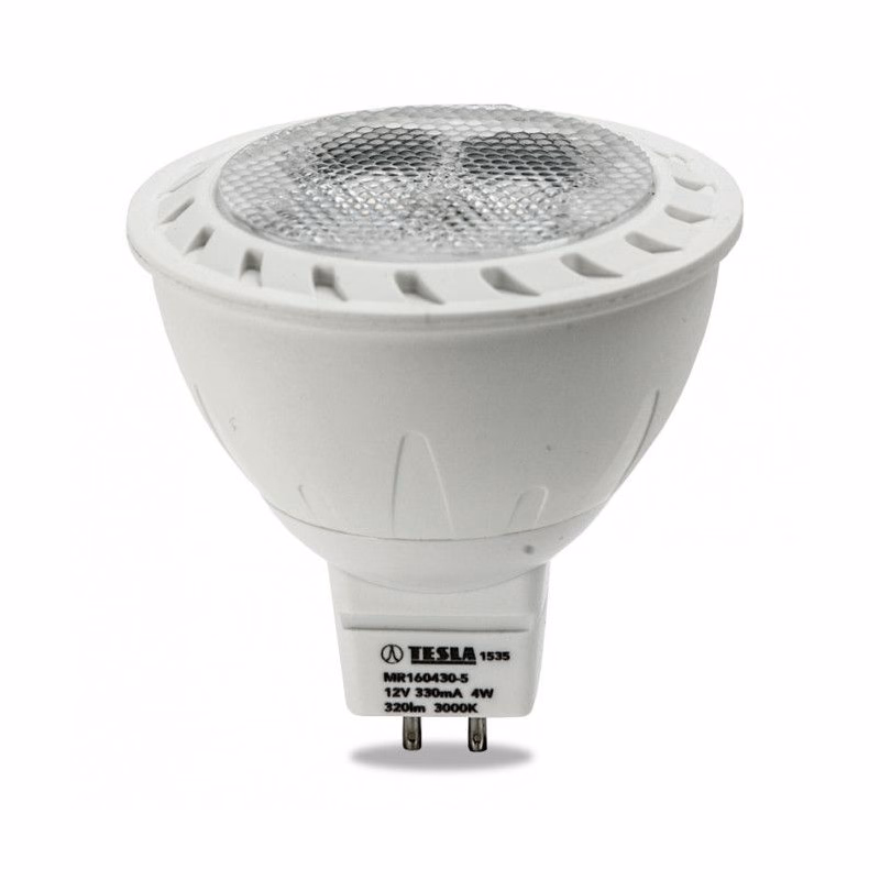 TESLA - LED MR160430-5, žiarovka GU5,3 MR16, 4W, 12V, 320lm, 20 000h, 3000K teplá biela, 38 °