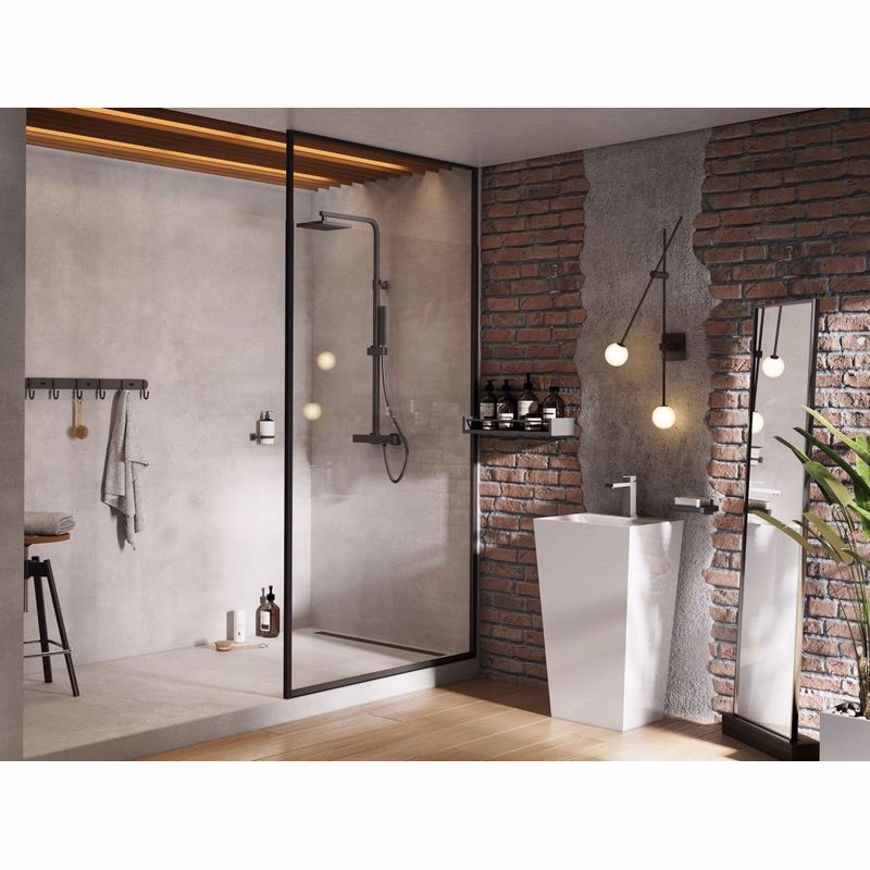 BESCO - Walk-in sprchovací kút ICON - Farba rámu zásteny - Hliník čierny, Rozmer A - 110, Rozmer C - 200, Smer zatváranie - Univerzálny Ľavé / Pravé, Výplň - Číre bezpečnostné sklo - 8 mm BCICON11BC